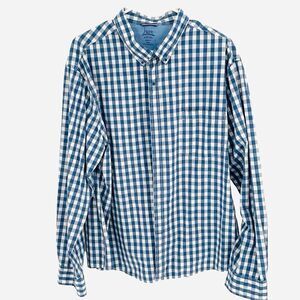 IZOD Saltwater Mens Gingham Relaxed Classic Slim Fit Button Down Shirt Blue XXL